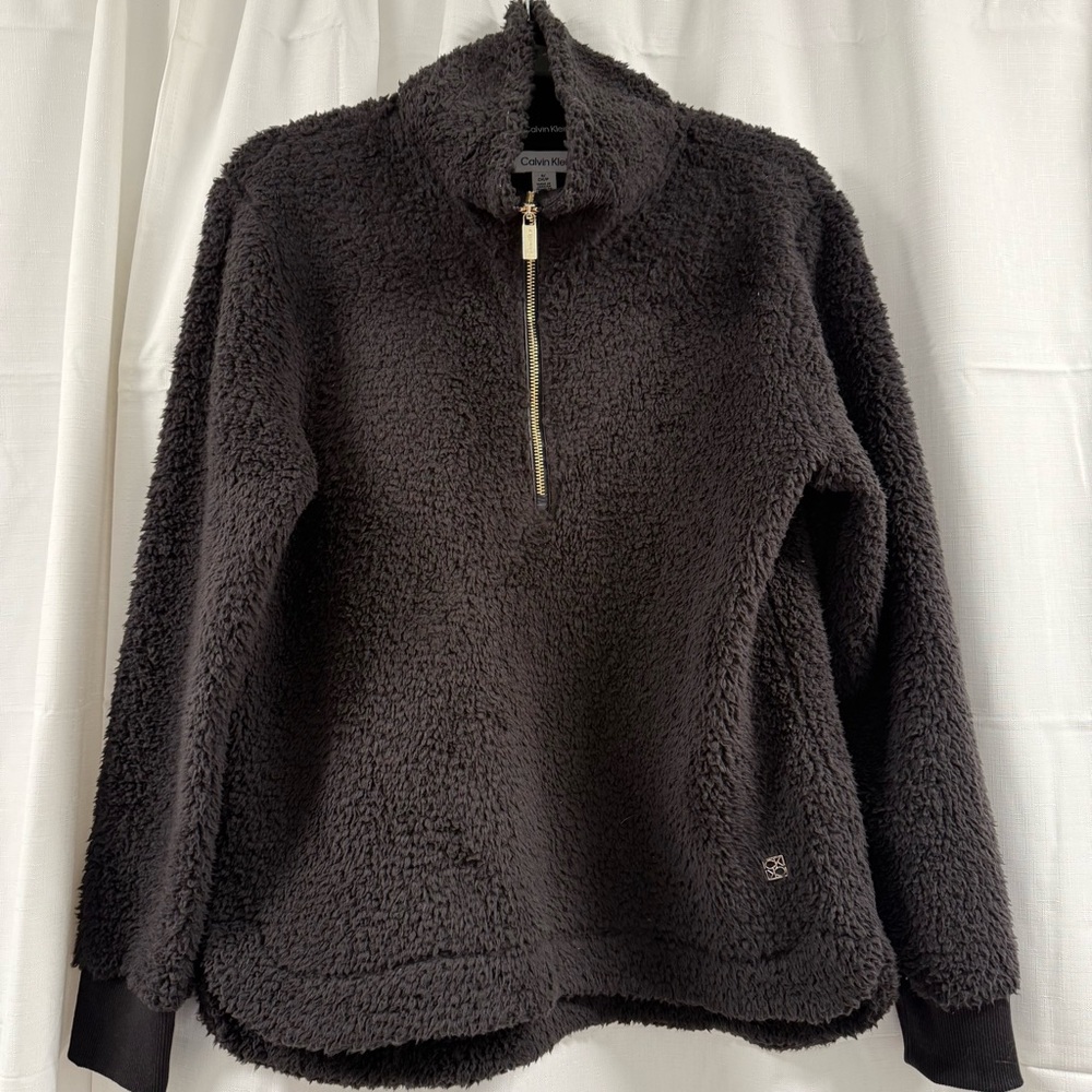 Calvin Klein Black Sherpa Jacket with Gold Zipper Size S
